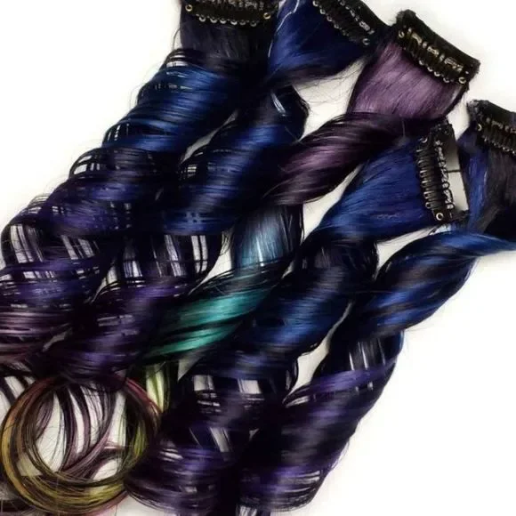 Remy Clip in Human Hair Extensions Galaxy Hairstyles Light Purple Blue Ombre PURPLE OMBRE HIGHLIGHTS CLIP-IN HAIR EXTENSIONS main image 4